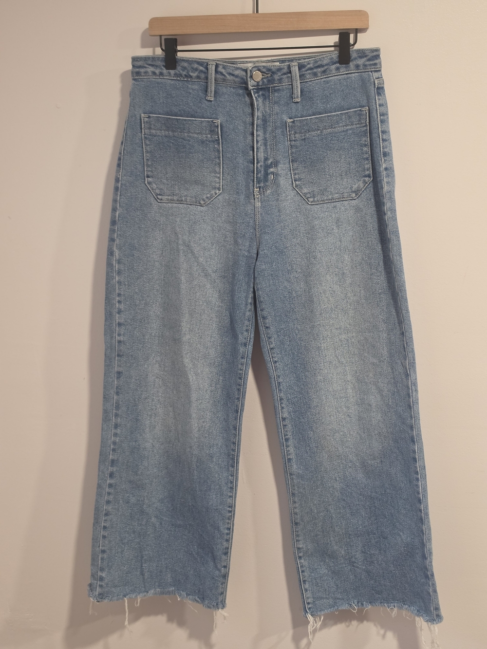 Just Black Denim Light Wash Wide  Leg Frayed Hem Jeans Women's Size 30